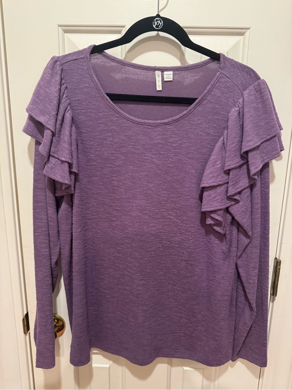 Cato Lavender Ruffle-Shoulder Long Sleeve Top